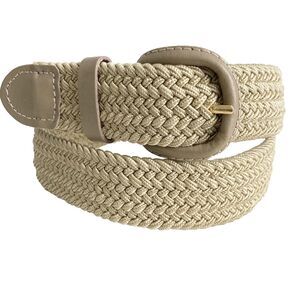 Vtg Braided Womens Stretch Belt Cream Beige Tan Leather Sz 30 S/M 27-33" Taiwan
